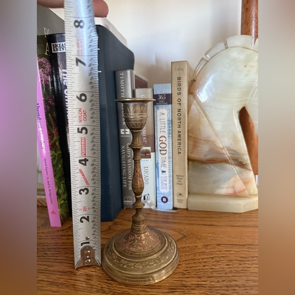 Vintage Brass Candlestick Holder Engraved Details - Picture 7 of 8